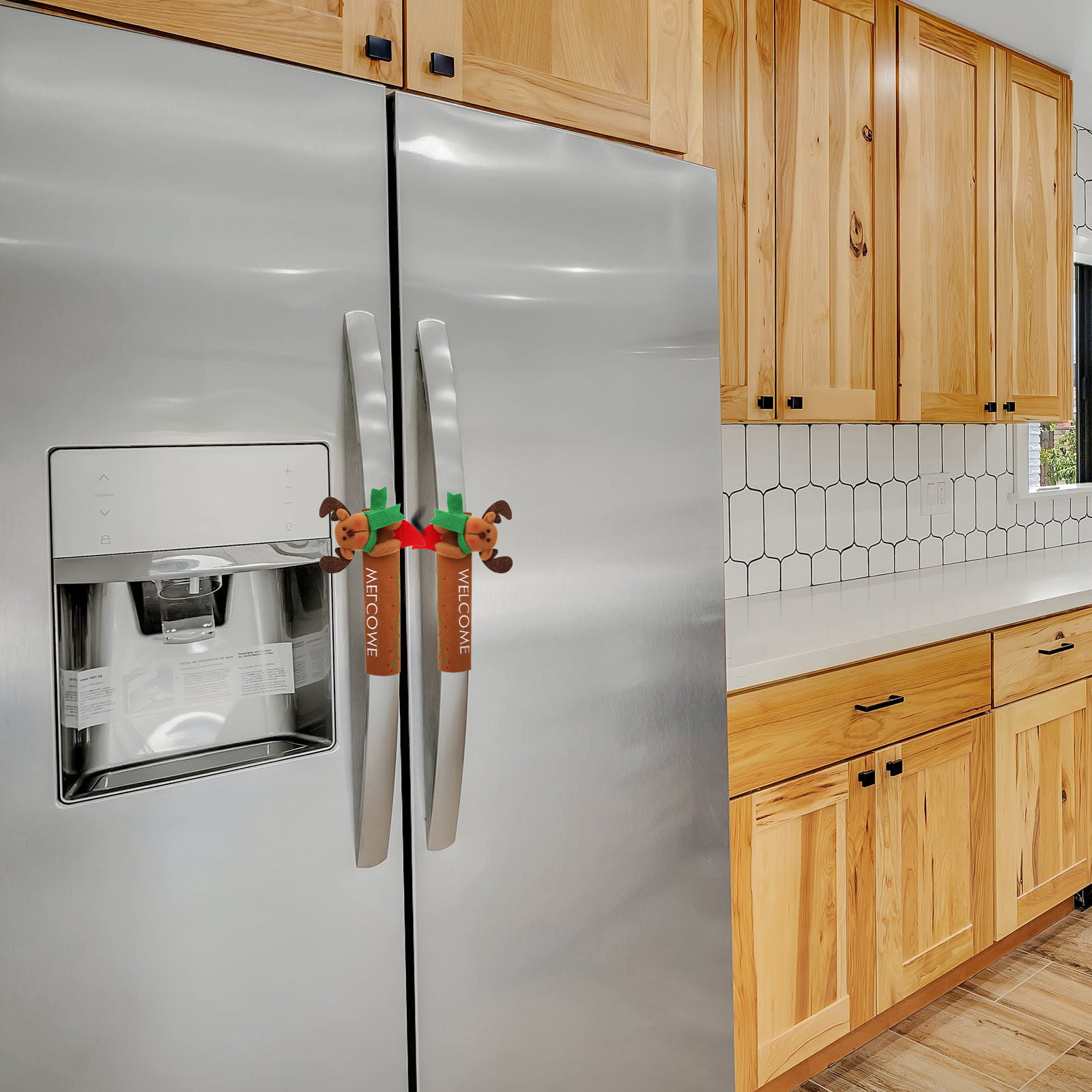 Kitchen Appliances For.Xmas - قطعتان من أغطية مقابض الثلاجة بتصميم